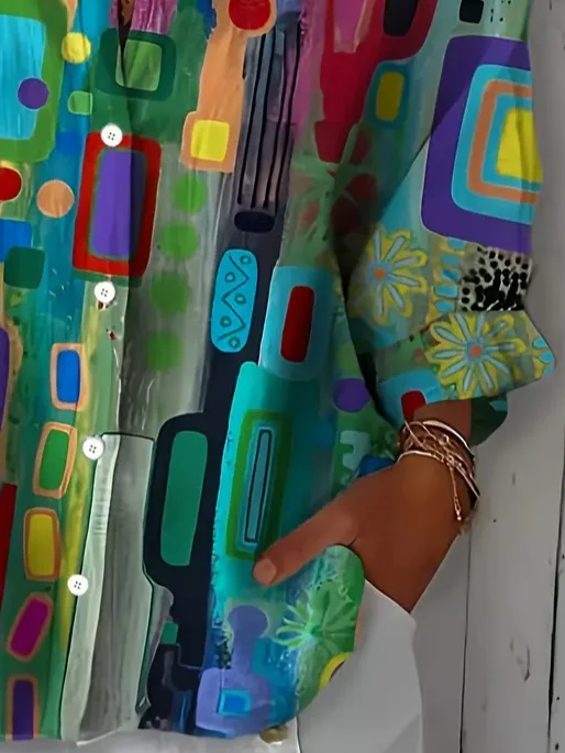 Shirt Collar Long Sleeve Abstract Buckle Regular Loose Button Up Shirt Shirt For Women