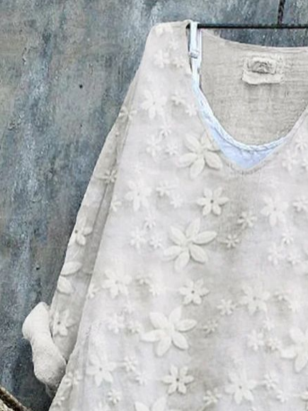 V Neck Long Sleeve Floral Printing Regular Micro-Elasticity Loose Graphic Tee Blouse_ For Women