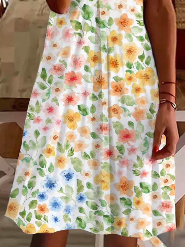 Women Floral V Neck Short Sleeve Comfy Casual Printing Knee Length Dress