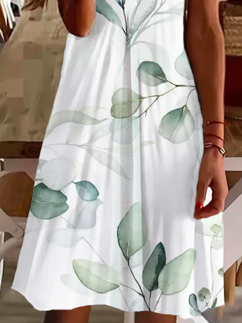 Women Floral V Neck Short Sleeve Comfy Casual Printing Knee Length Dress