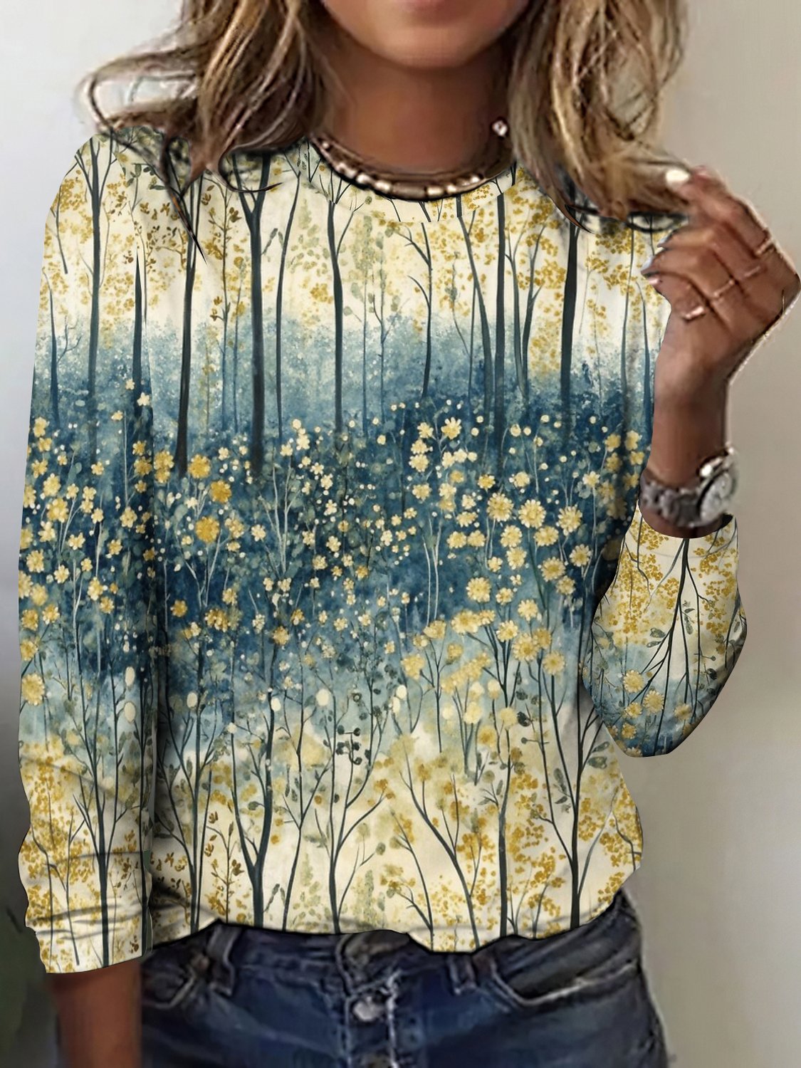 Casual Floral Crew Neck Long Sleeve T-shirt