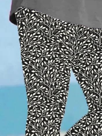 Women Floral Capris Elastic Waist Pants Casual Summer Trousers