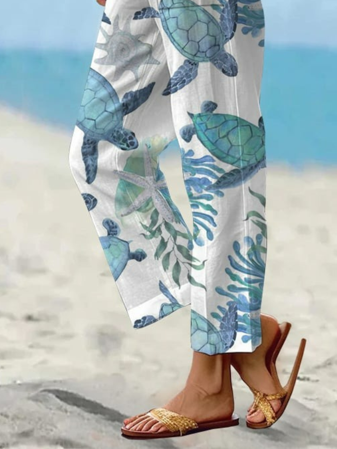 Women Beach Vacation Casual Animal Loose Pants