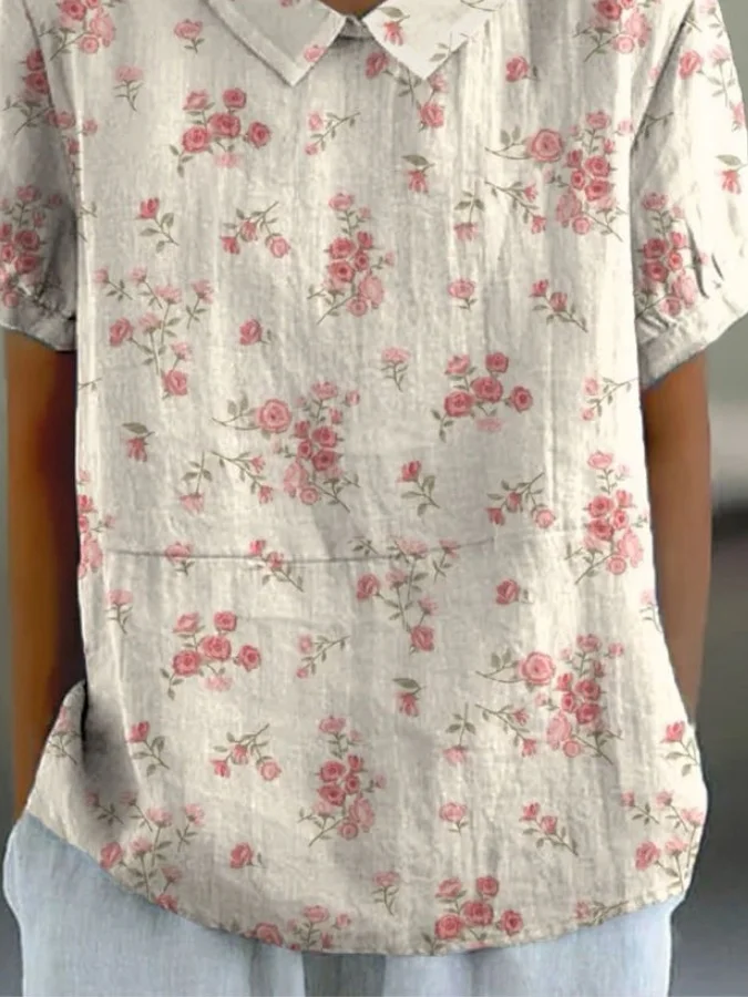 Women Pink Floral Casual Blouse