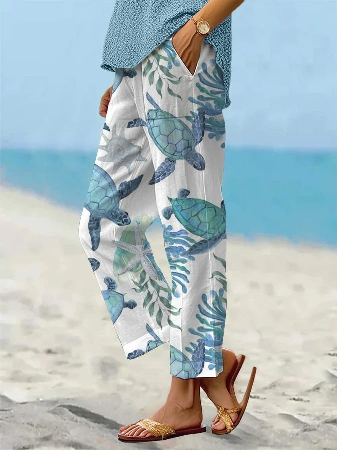 Women Beach Vacation Casual Animal Loose Pants