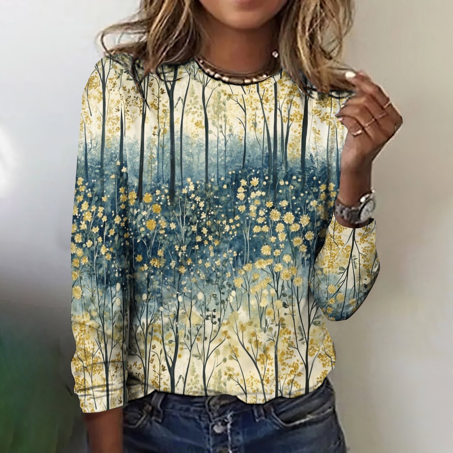 Casual Floral Crew Neck Long Sleeve T-shirt
