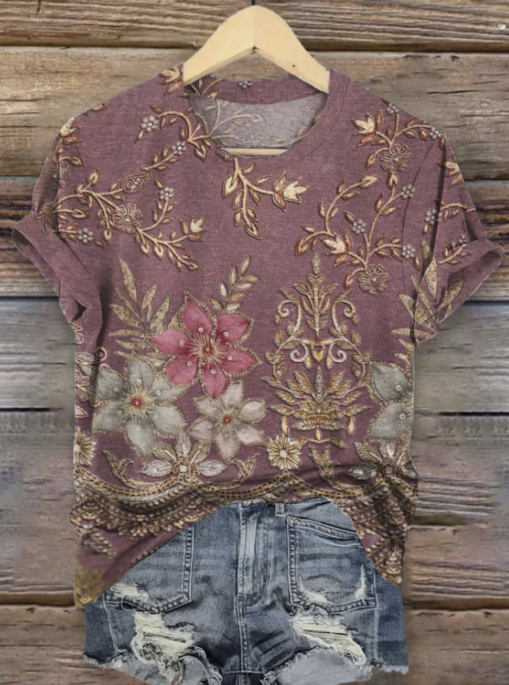 Casual Floral Crew Neck Short Sleeve T-shirt