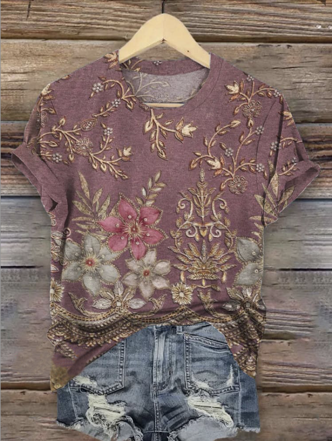 Casual Floral Crew Neck Short Sleeve T-shirt