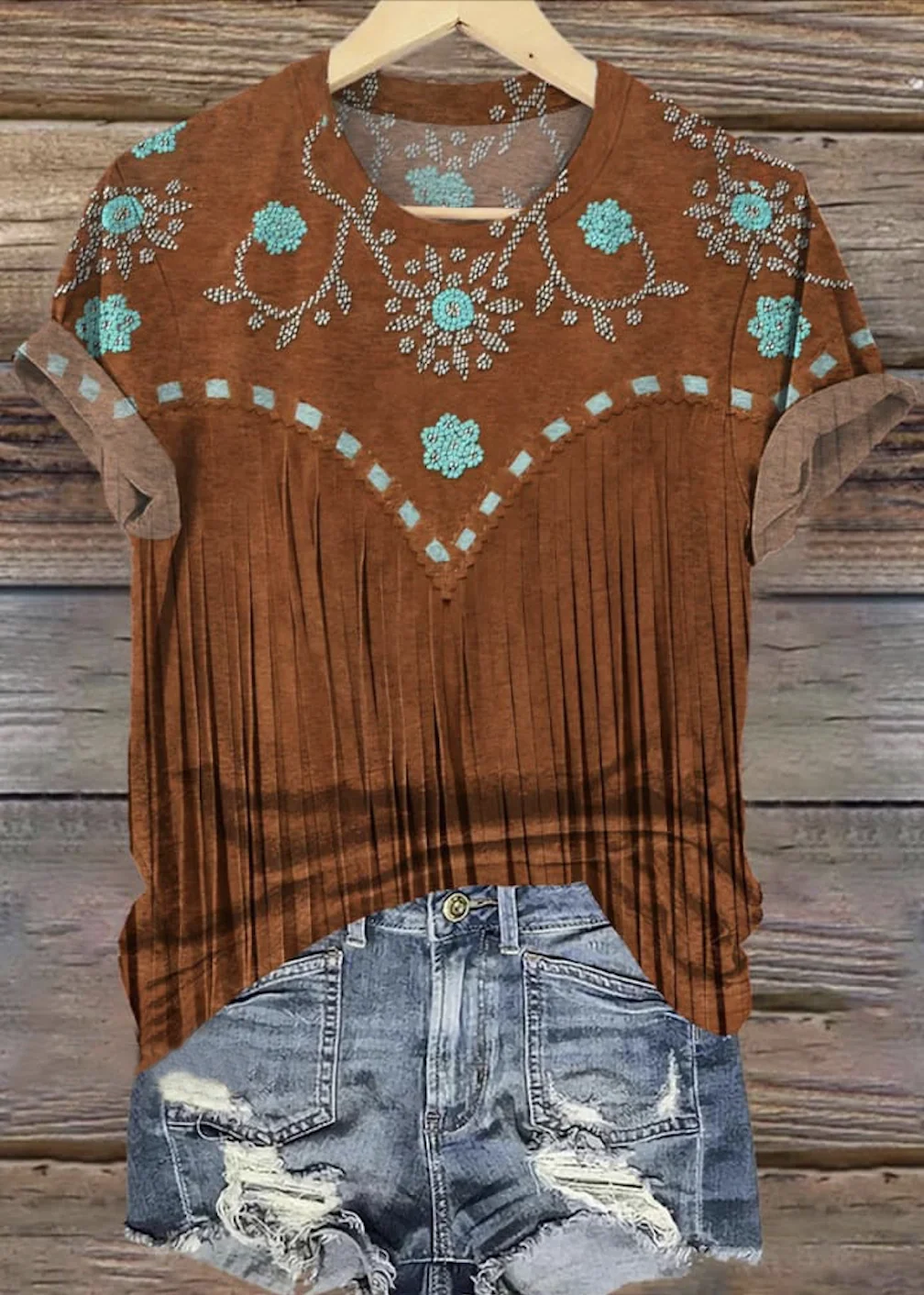 Casual Geometric Crew Neck Short Sleeve T-shirt