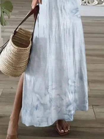 Women Floral V Neck Short Sleeve Comfy Casual Printing Maxi Dress