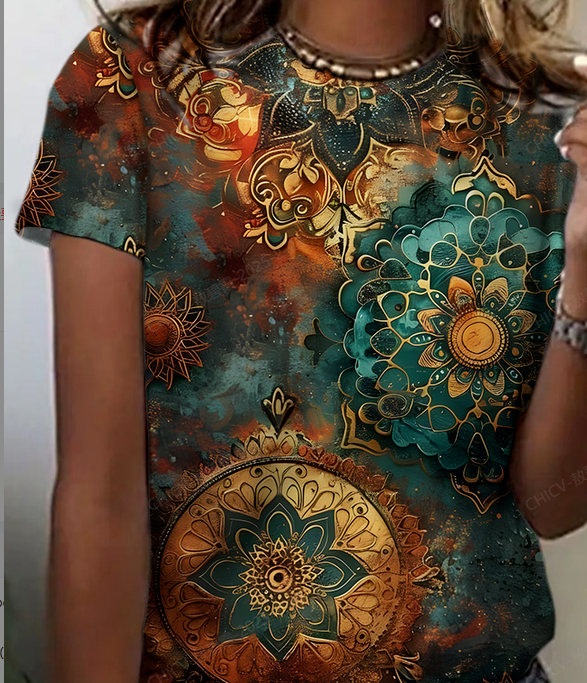 Casual Abstract Crew Neck Short Sleeve T-shirt