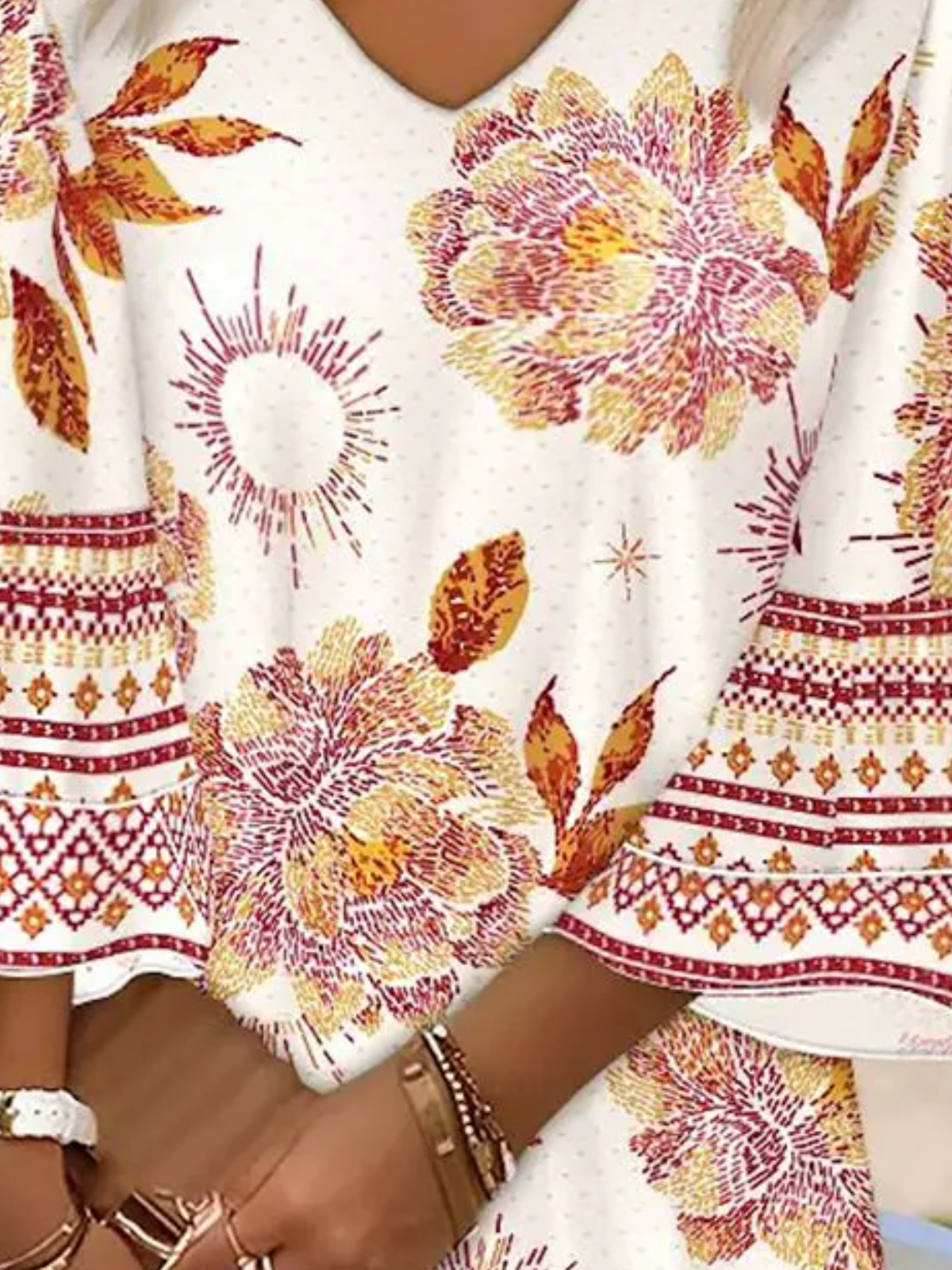 Women Vacation Floral V Neck Half Sleeve Comfy Boho Midi Dress