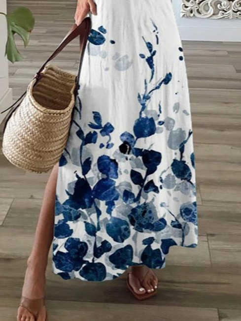 Women Floral V Neck Short Sleeve Comfy Casual Printing Maxi Dress