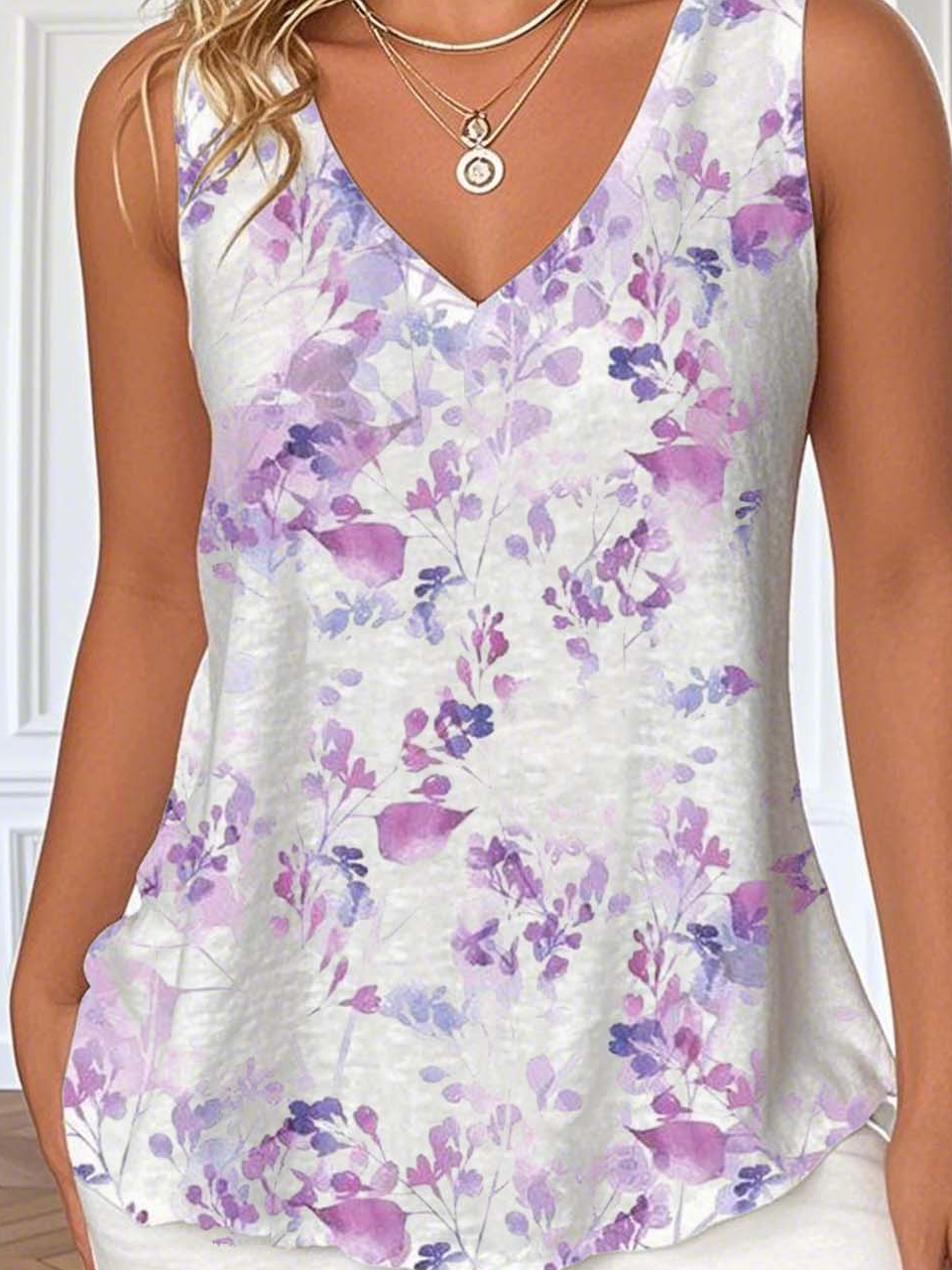 Casual Floral V Neck Sleeveless Tank