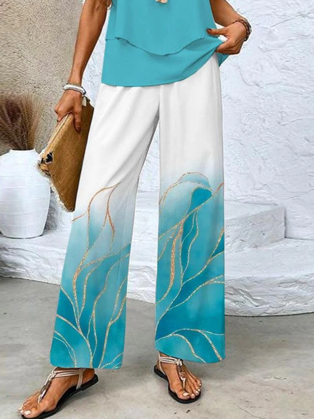 Women Abstract Printing Two-Piece Set Daily Sleeveless Casual Summer Top With Pants Matching Set
