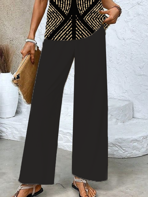 Women Geometric Crew Neck Sleeveless Comfy Casual Printing Top With Pants Two-Piece Set