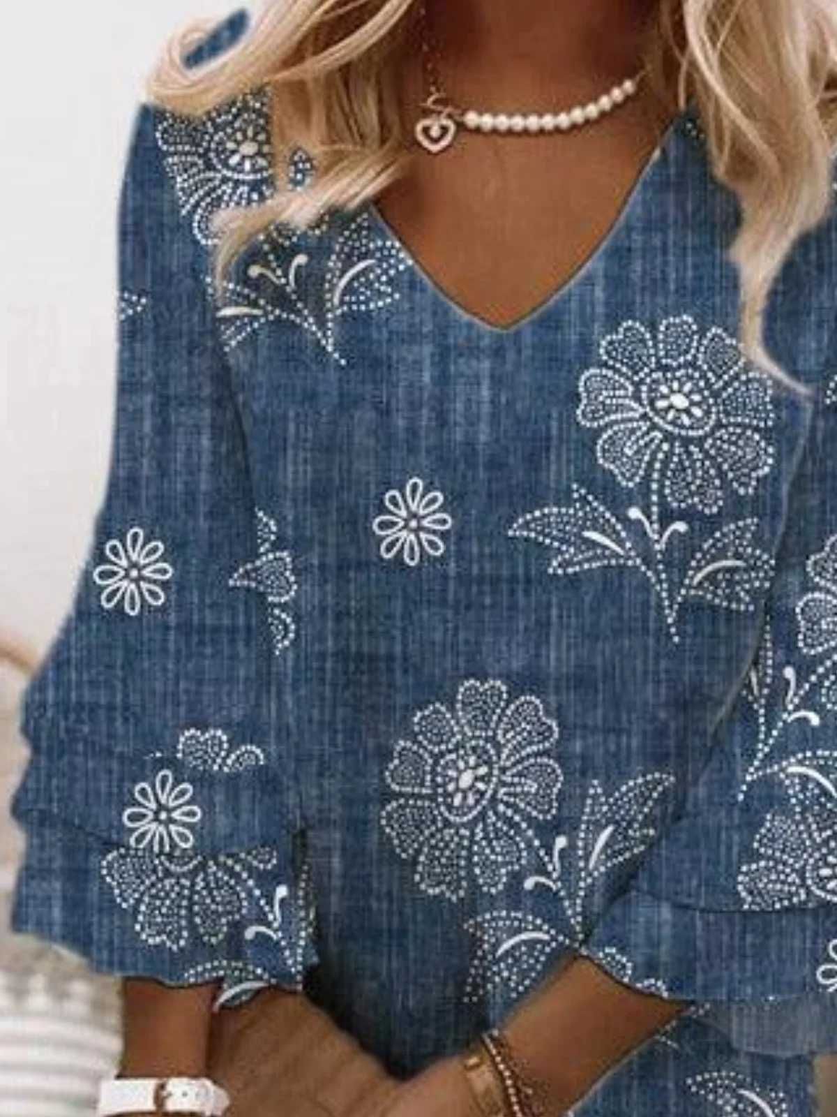 Women Floral V Neck Half Sleeve Comfy Boho Midi Dress
