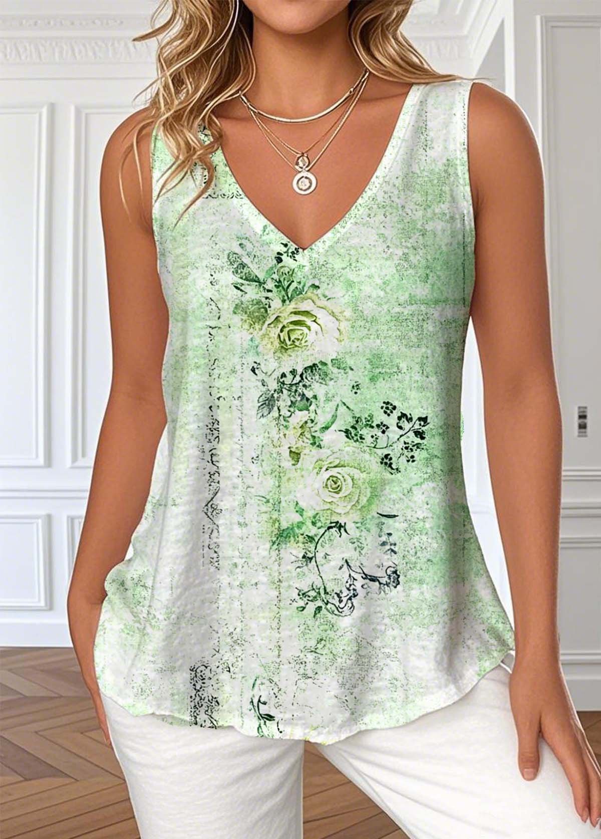 Vintage Gradient Pattern V Neck Sleeveless Tank