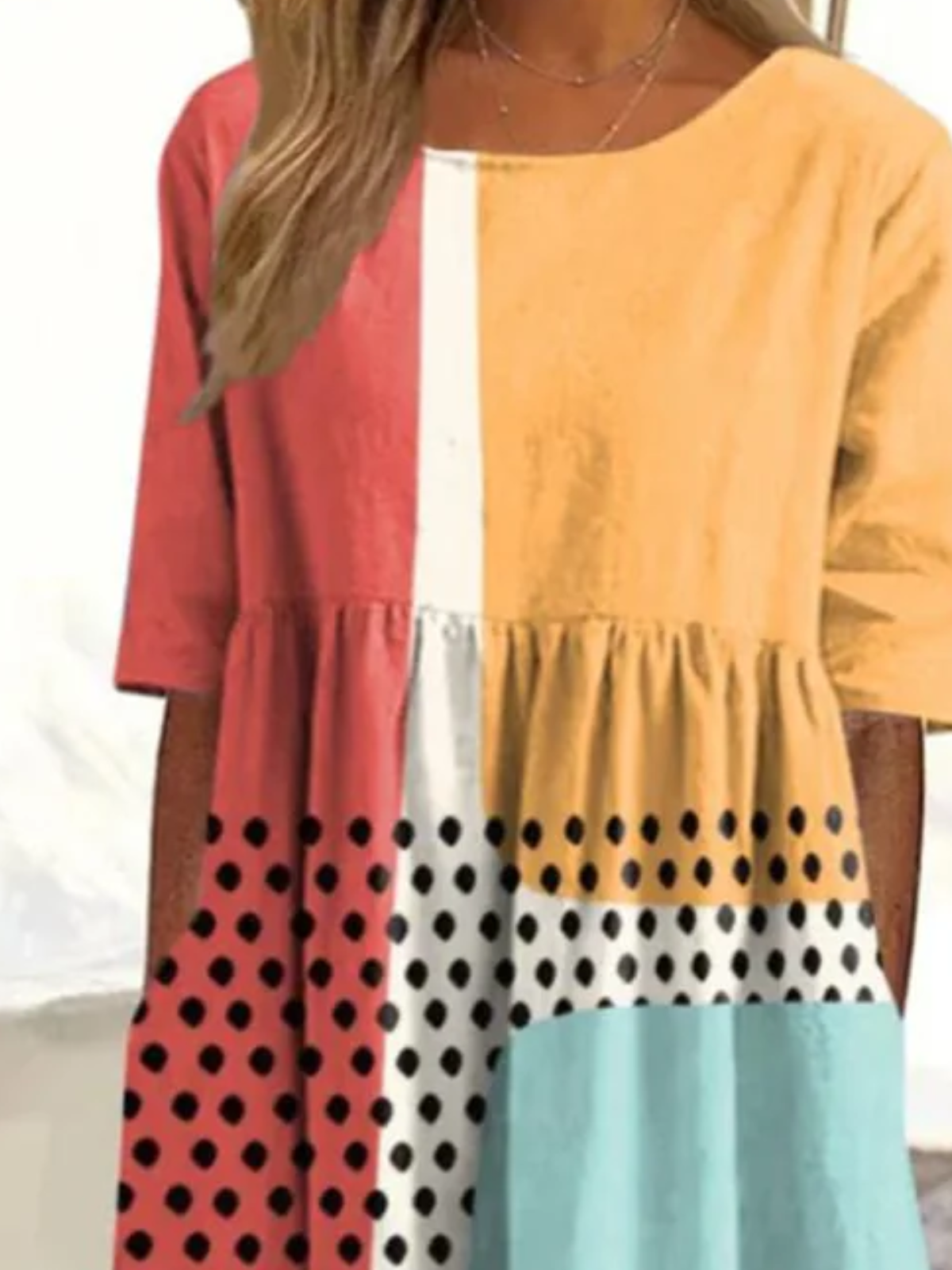 Women Color Block Crew Neck Short Sleeve Comfy Casual Maxi Dress