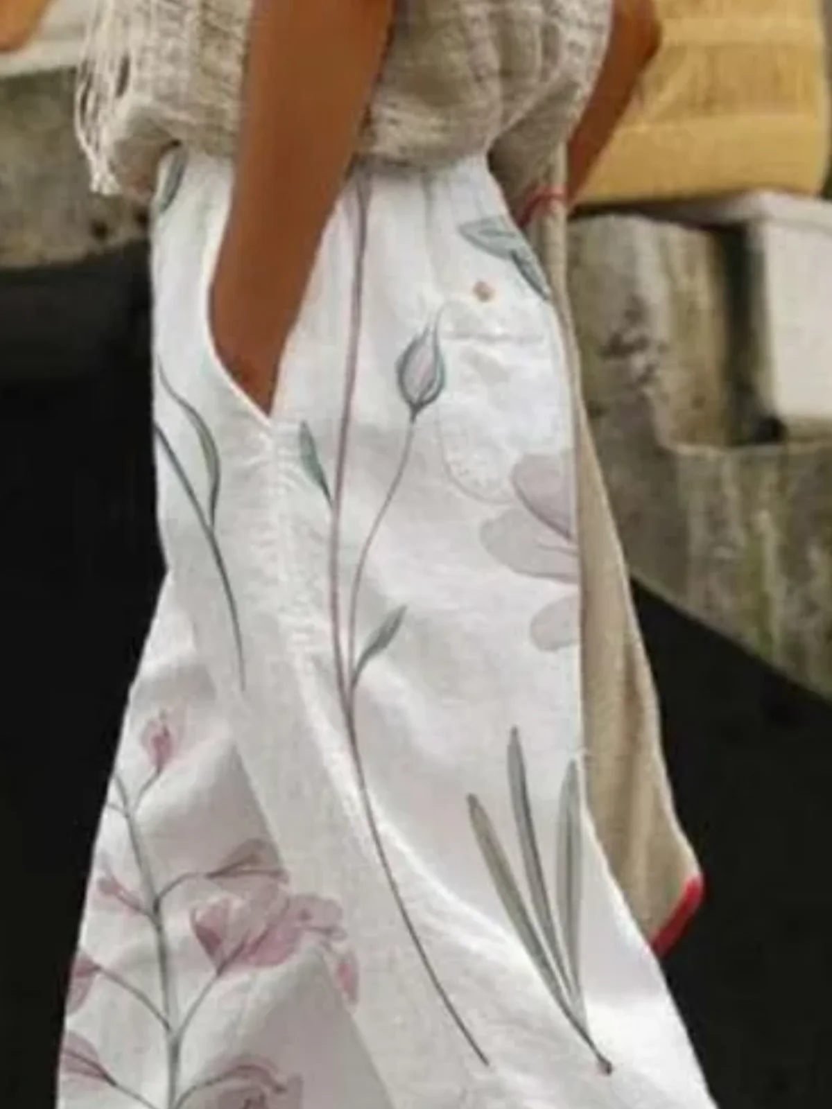 Women Casual Floral Art Print Comfy Long Pants