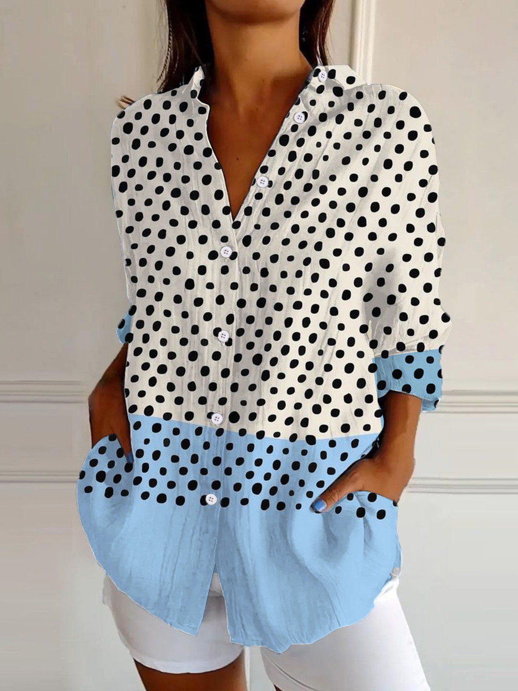 Casual Shirt Long Sleeve Multicolor Block Loose Comfy Shirt For Women