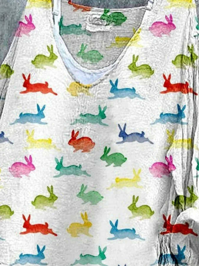 Vintage Easter (rabbit) V Neck Long Sleeve T-shirt
