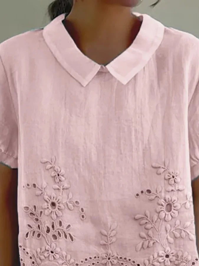 Shawl Collar Half Sleeve Plain Regular Loose Blouse For Women