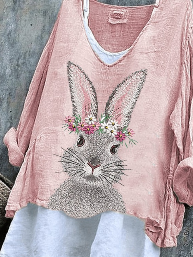 Vintage Easter (rabbit) V Neck Long Sleeve T-shirt