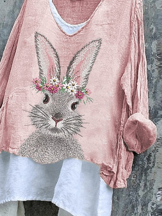 Vintage Easter (rabbit) V Neck Long Sleeve T-shirt