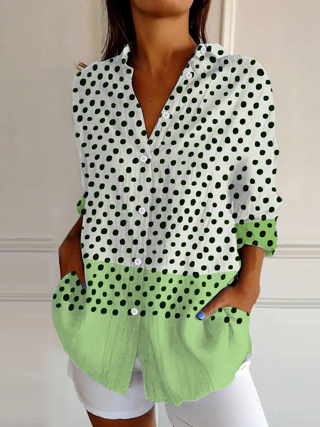 Casual Shirt Long Sleeve Multicolor Block Loose Comfy Shirt For Women