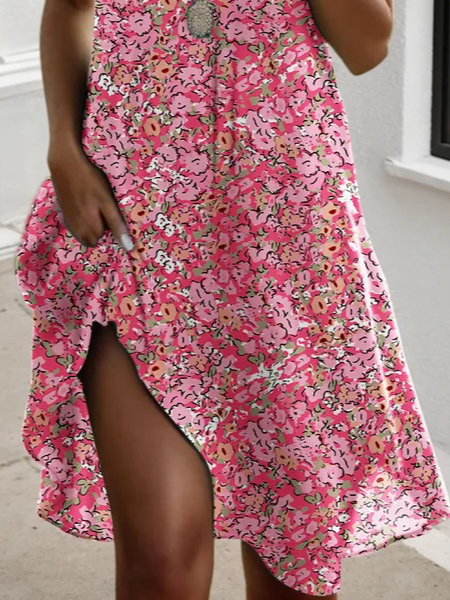 Women Floral Crew Neck Short Sleeve Comfy Casual Printing Midi Dress