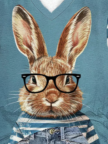 Casual Easter (rabbit) V Neck Short Sleeve T-shirt