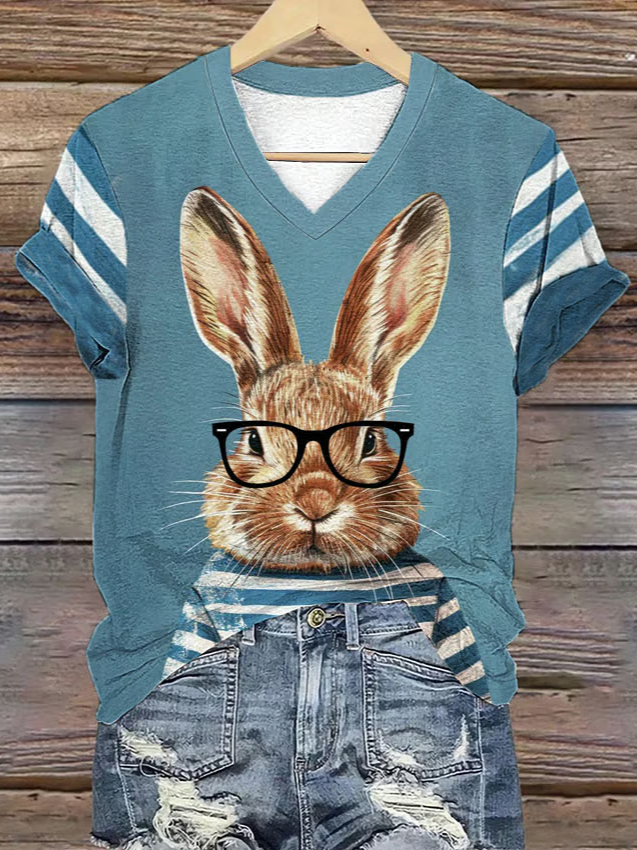 Casual Easter (rabbit) V Neck Short Sleeve T-shirt