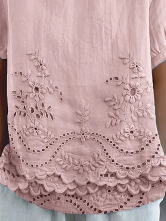 Shawl Collar Half Sleeve Plain Regular Loose Blouse For Women