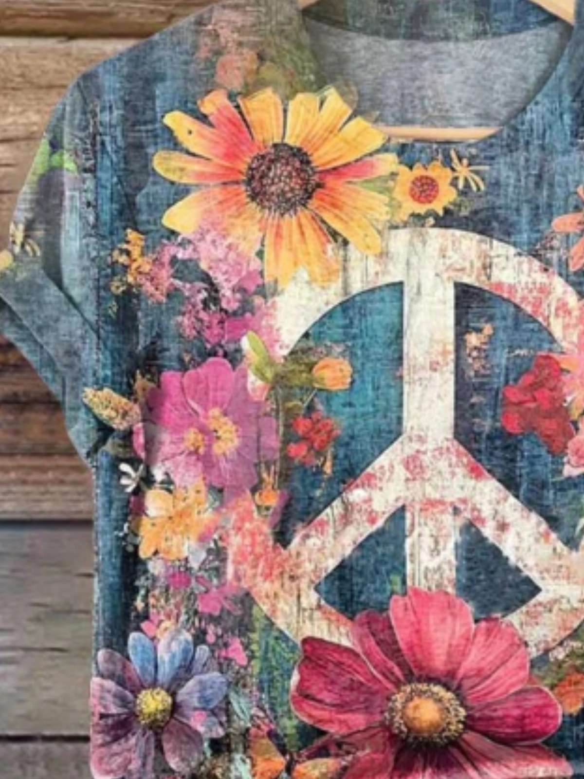 Women Floral Peace Sign Love And Peace Cozy T-shirt