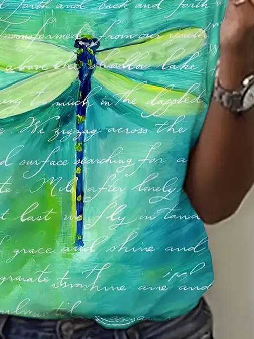 Casual Dragonfly Crew Neck Short Sleeve T-shirt