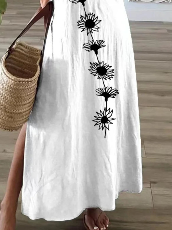 Women Floral V Neck Short Sleeve Comfy Casual Printing Maxi Dress