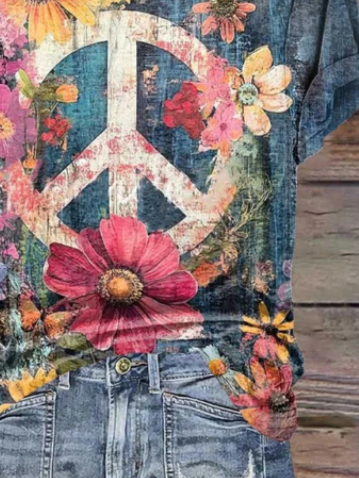 Women Floral Peace Sign Love And Peace Cozy T-shirt