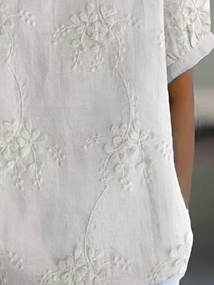 Shawl Collar Short Sleeve Floral Printing Lightweight Loose Shirt For Women