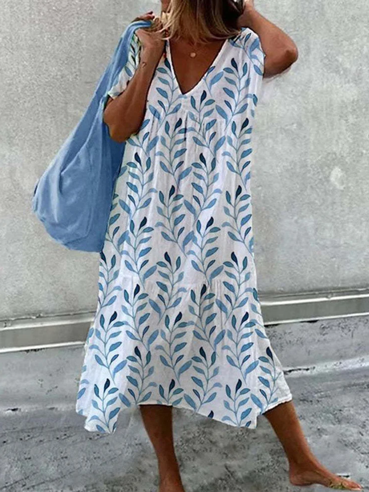 Women Plants V Neck Sleeveless Comfy Casual Maxi Dress