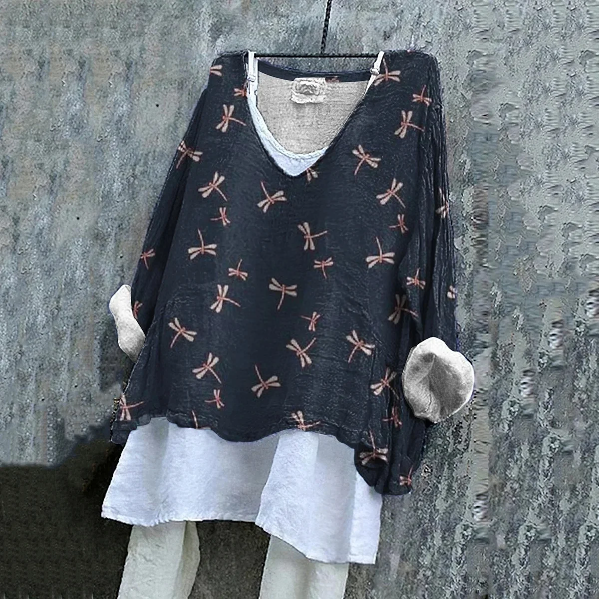 Vintage Animal V Neck Long Sleeve T-shirt