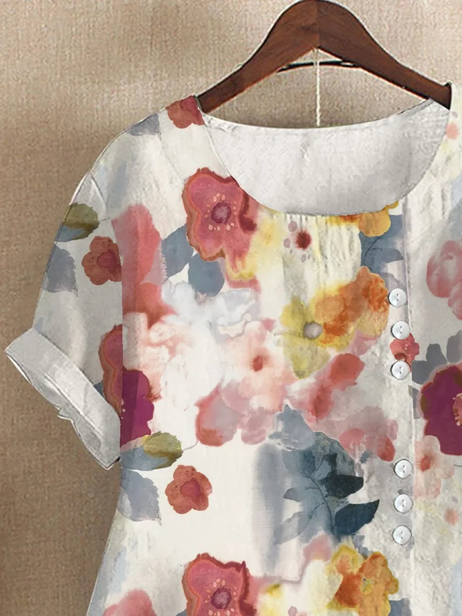 Crew Neck Half Sleeve Floral Regular Regular Fit Blouse For Women