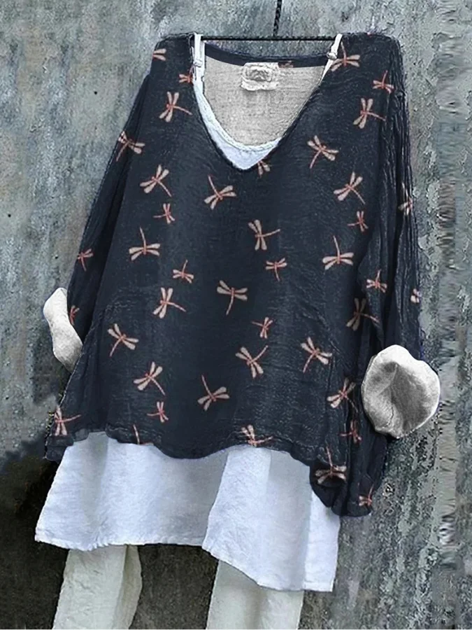 Vintage Animal V Neck Long Sleeve T-shirt
