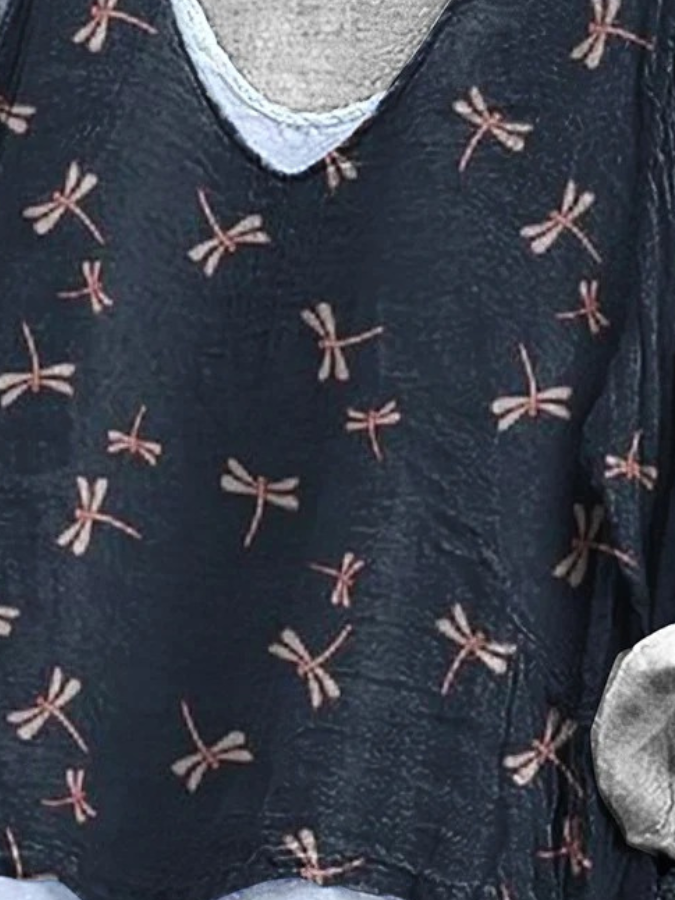 Vintage Animal V Neck Long Sleeve T-shirt