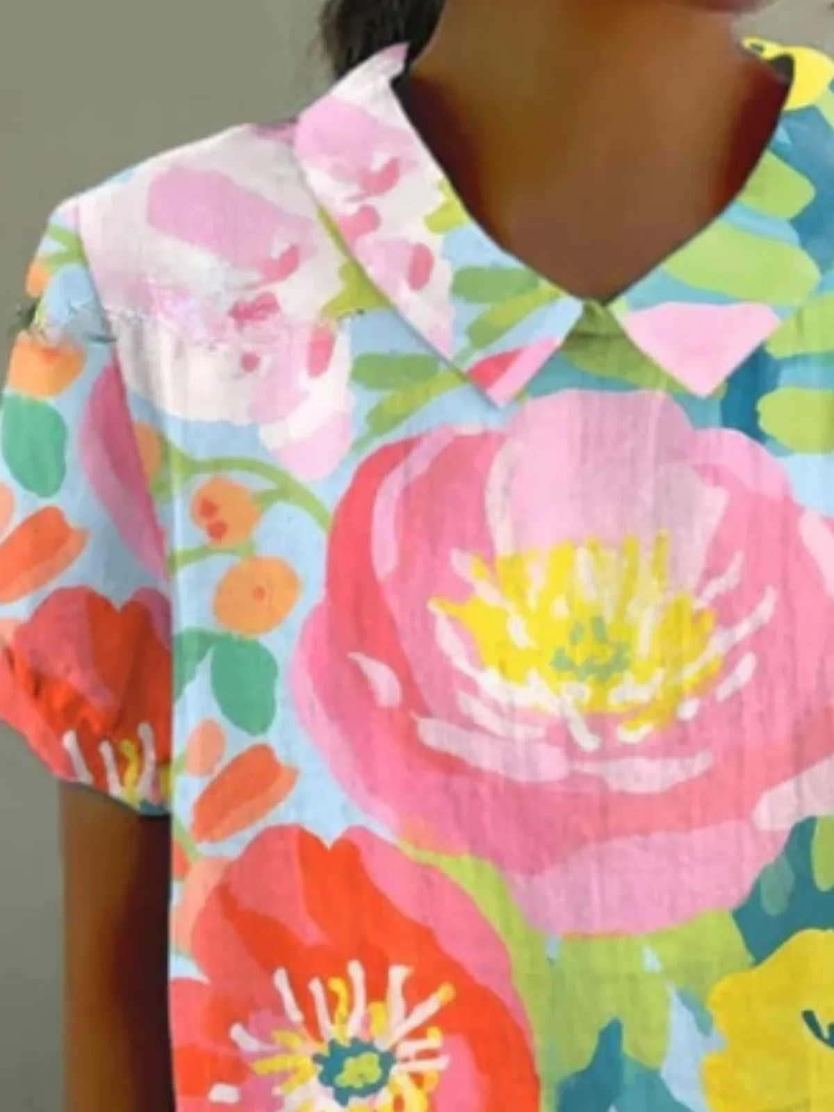 Women's Vintage Floral Art Print Casual Cotton And Linen Blouse For Women