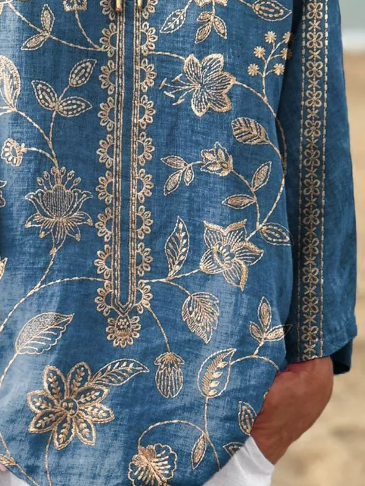 Casual Ethnic Floral Pattern V Neck Long Sleeve T-shirt