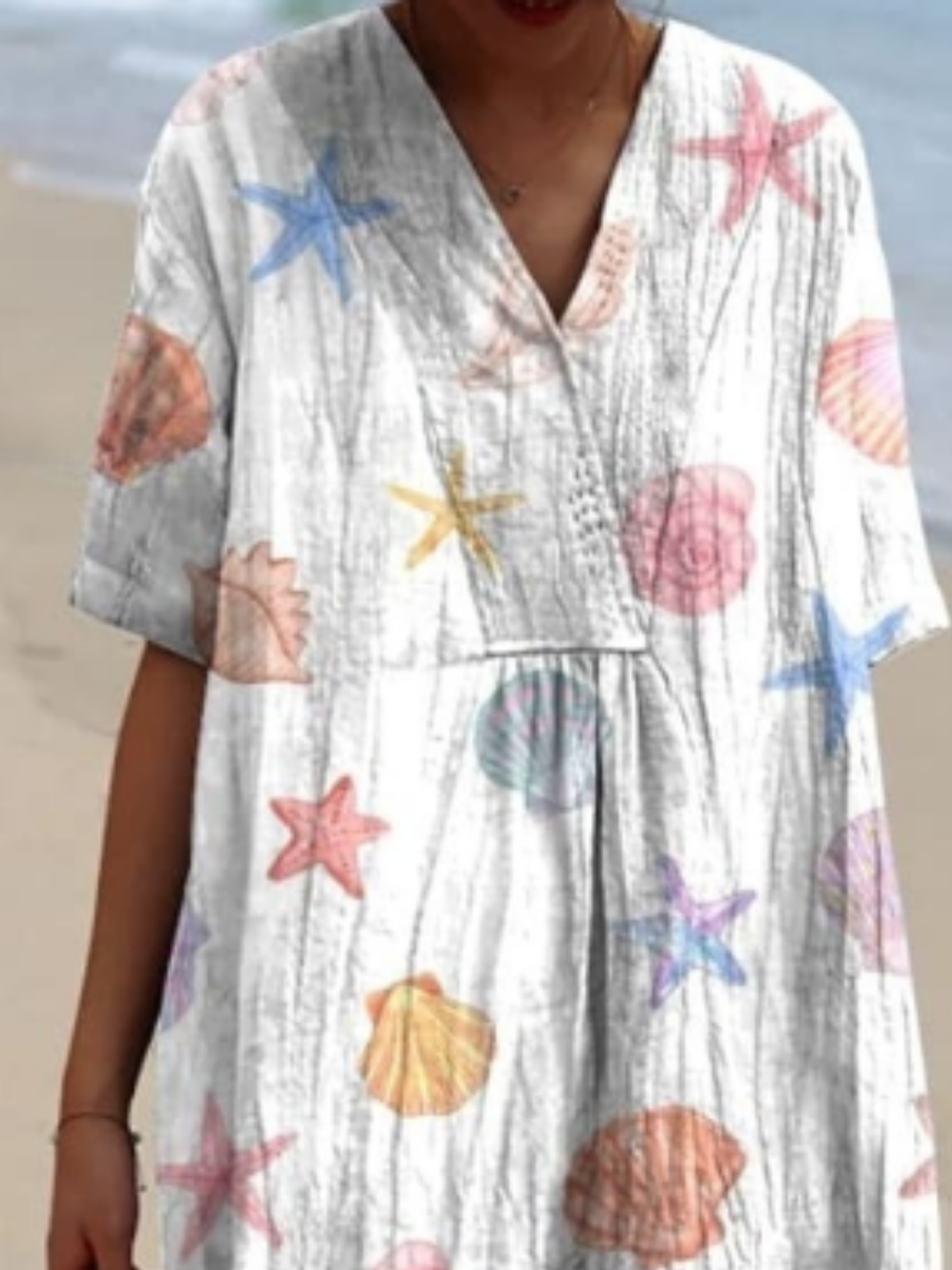 Women Colorful Ocean Shells Pattern Comfy Casual Maxi Dress