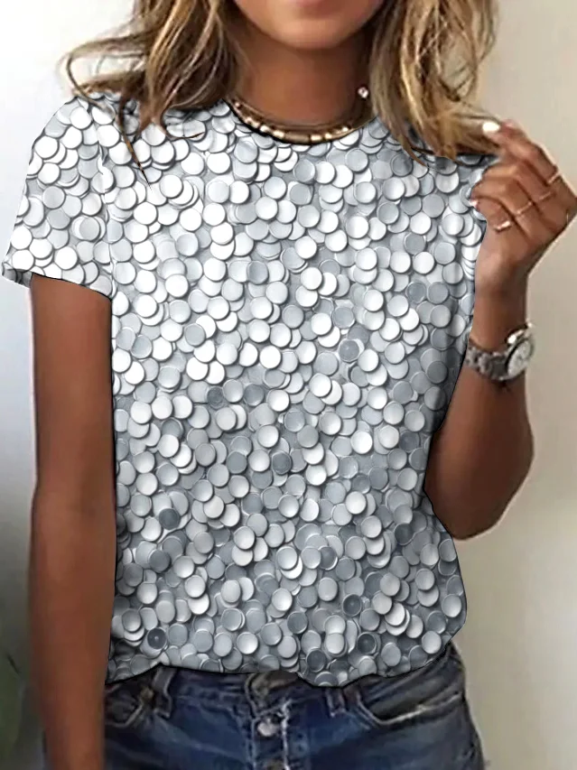 Casual Geometric Crew Neck Short Sleeve T-shirt