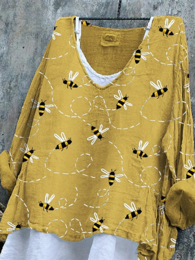 Vintage Animal V Neck Long Sleeve T-shirt