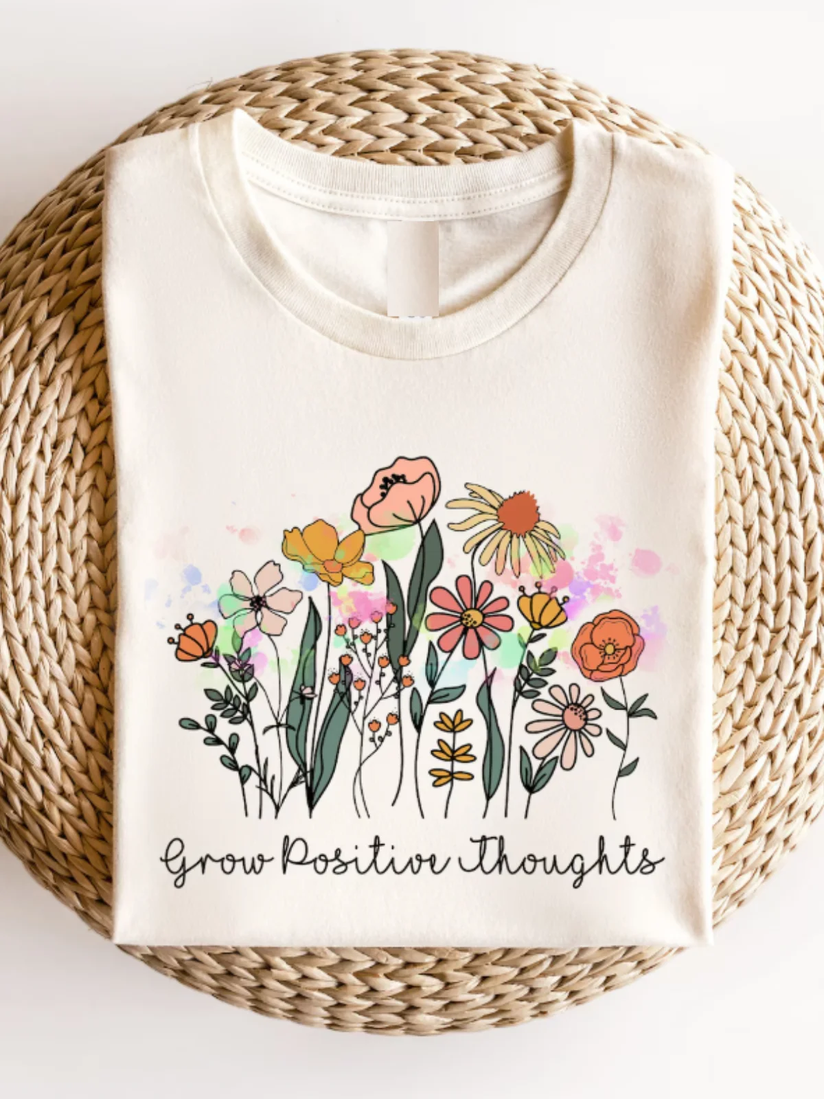 Casual Floral Art Print Comfy Crew Neck Short Sleeve T-shirt